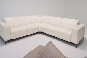White Leather Power Reclining Sectional